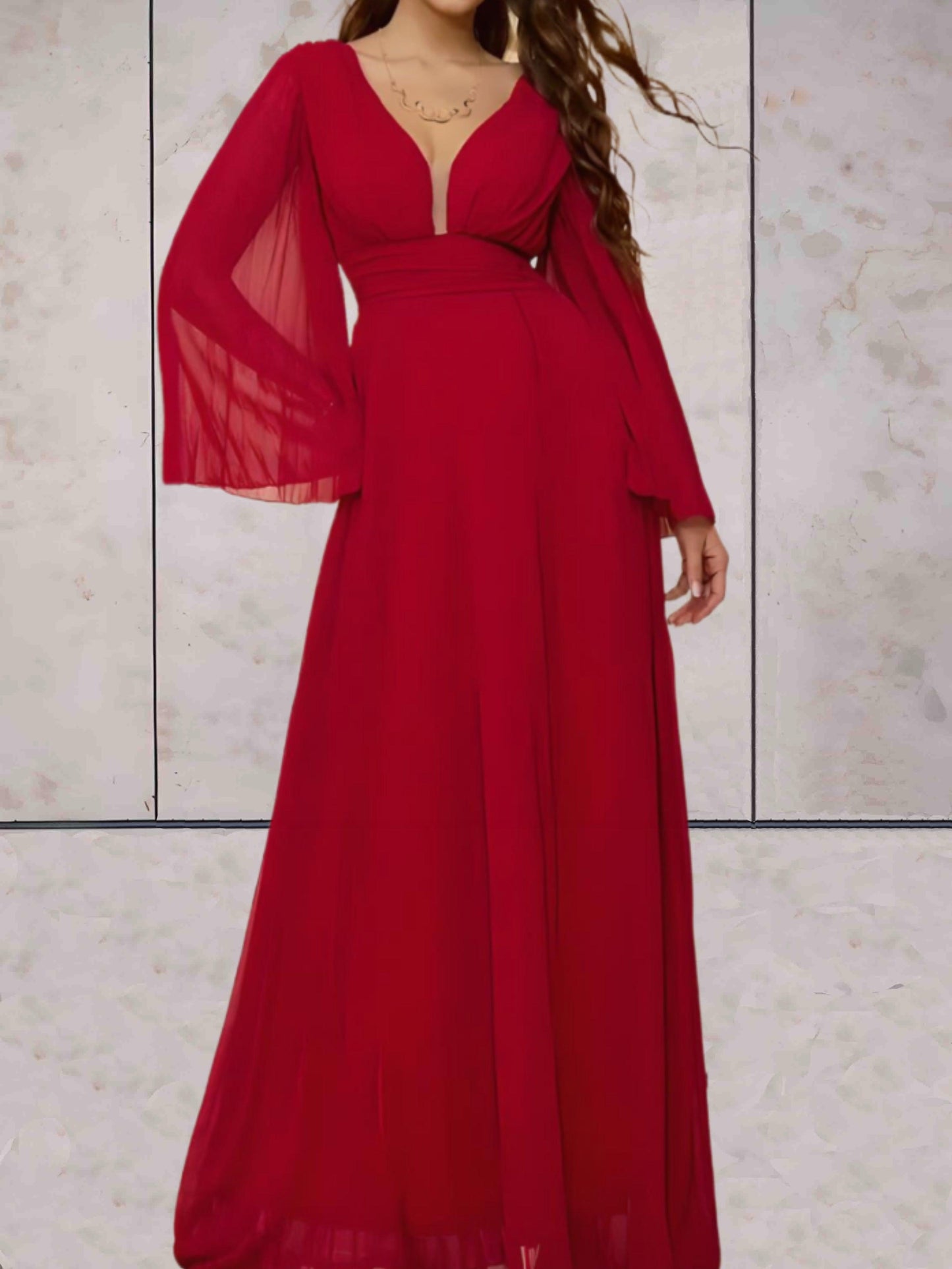 Elegant langærmet maxikjole