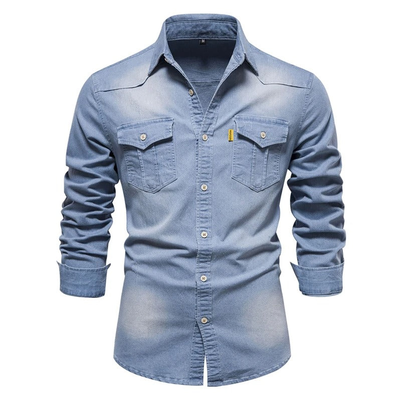 Enkel blå vindtæt med knap denimjakker til mænd