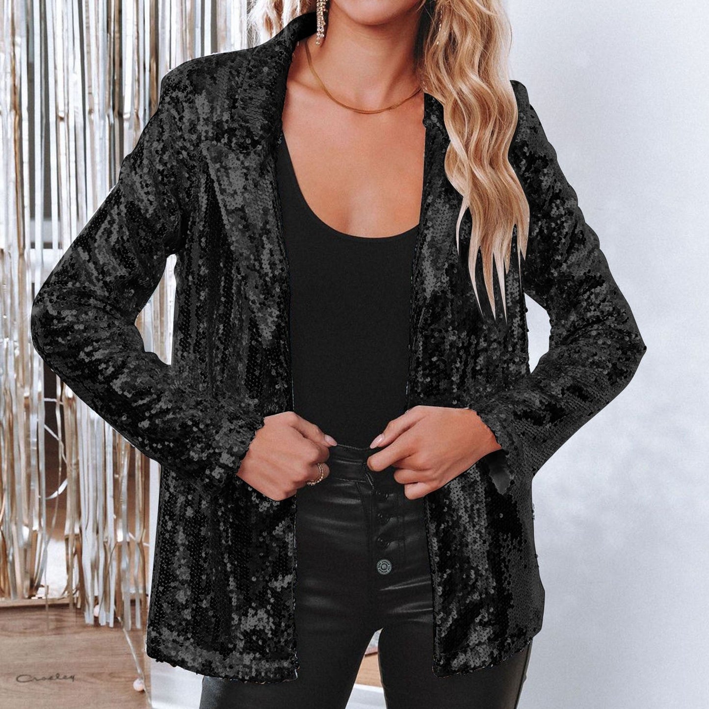 Glimtende lang festjakke blazer til kvinder