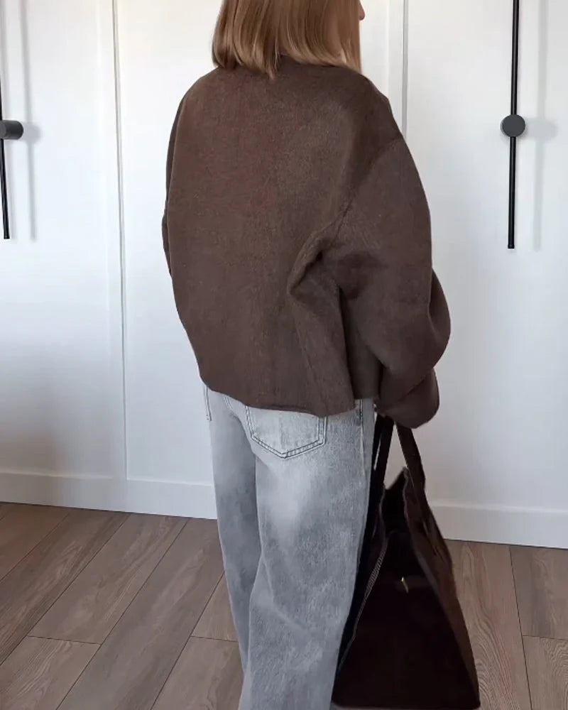 Oversized brun damefrakke | Klassisk overfrakke til varme og komfort
