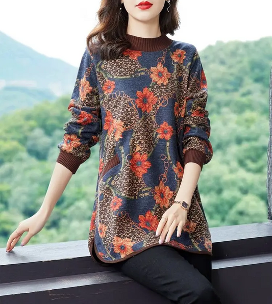Langærmet bluse med blomsterprint