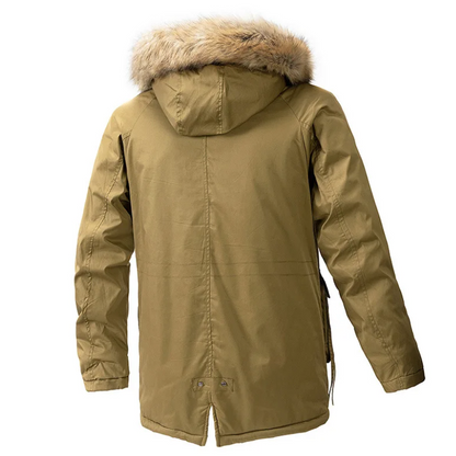 Parka vinterfrakke til mænd med pelshætte og lynlåslommer