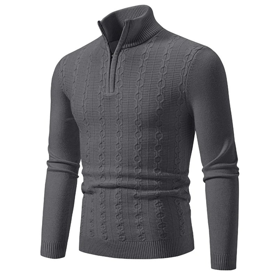 Strikket sweater med halv lynlås og col til mænd Vintertøj
