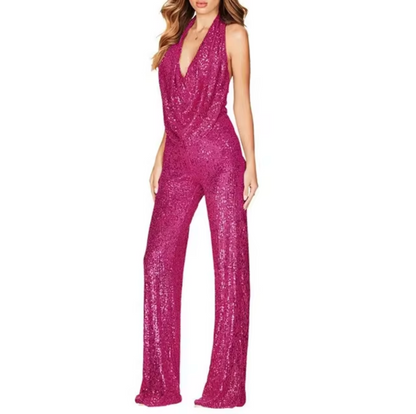 Jumpsuit med halterneck og pailletter til kvinder