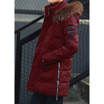 Parka vinterfrakke til mænd med pelshætte og varmt
