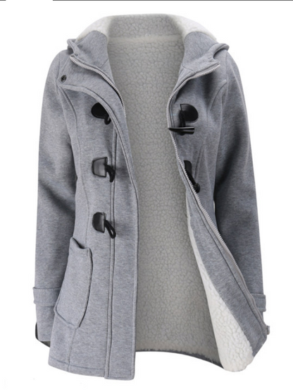 Kvindelig lang trenchcoat med hornknap