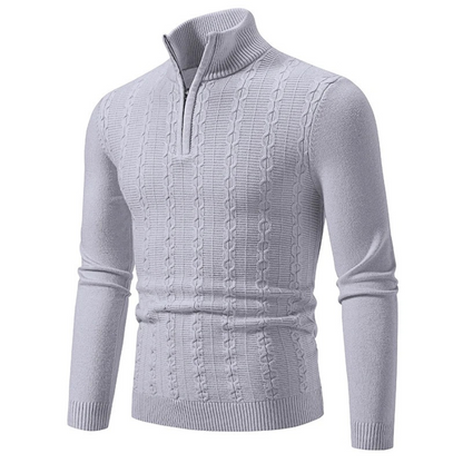 Strikket sweater med halv lynlås og col til mænd Vintertøj