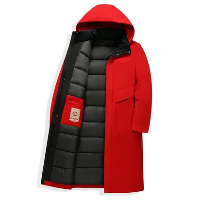 Parka vinterjakke til mænd, lang model med hætte og varmt