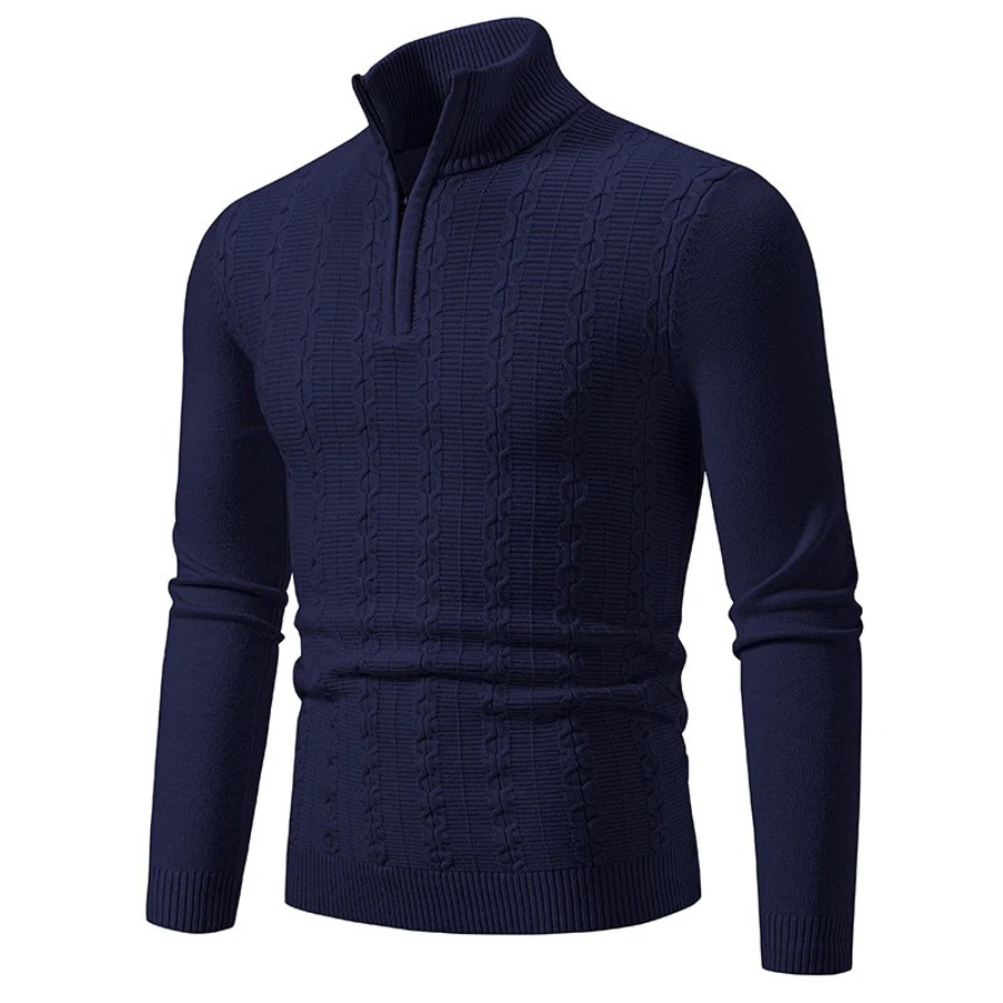 Strikket sweater med halv lynlås og col til mænd Vintertøj