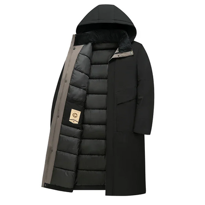 Parka vinterjakke til mænd, lang model med hætte og varmt