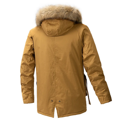 Parka vinterfrakke til mænd med pelshætte og lynlåslommer