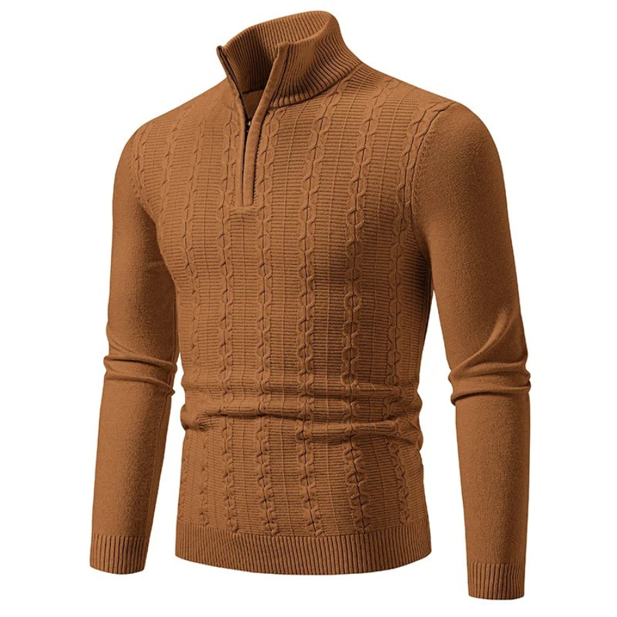 Strikket sweater med halv lynlås og col til mænd Vintertøj