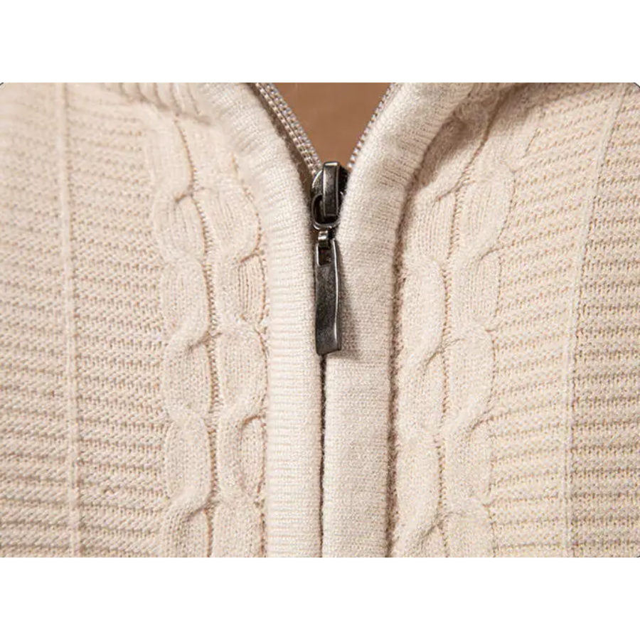 Strikket sweater med halv lynlås og col til mænd Vintertøj