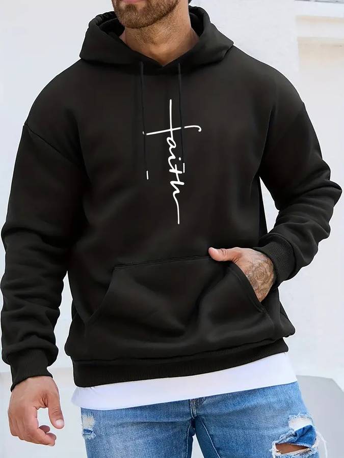 Stilfuld hoodie med Faith-print til herrer