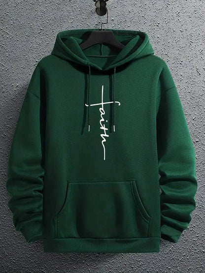 Stilfuld hoodie med Faith-print til herrer
