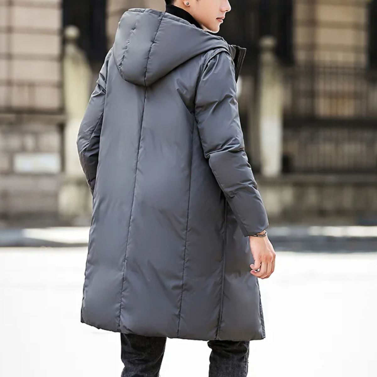 Parka vinterjakke til mænd, lang model med hætte og lommer
