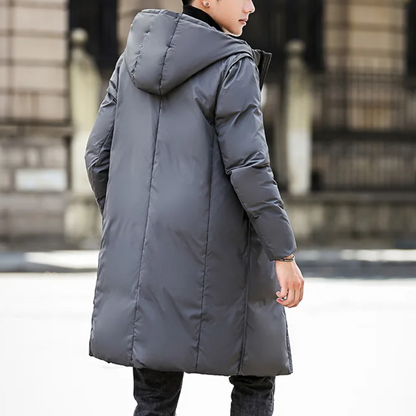 Parka vinterjakke til mænd, lang model med hætte og lommer
