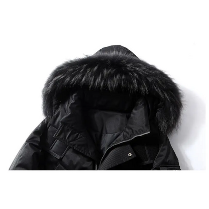Parka vinterfrakke til mænd med pelshætte og lange ærmer
