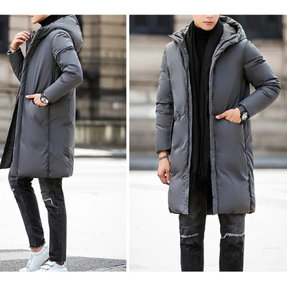 Parka vinterjakke til mænd, lang model med hætte og lommer
