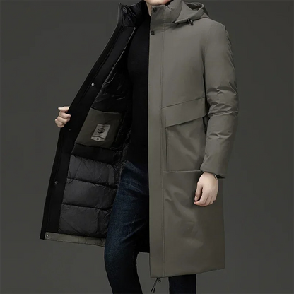 Parka vinterjakke til mænd, lang model med hætte og varmt