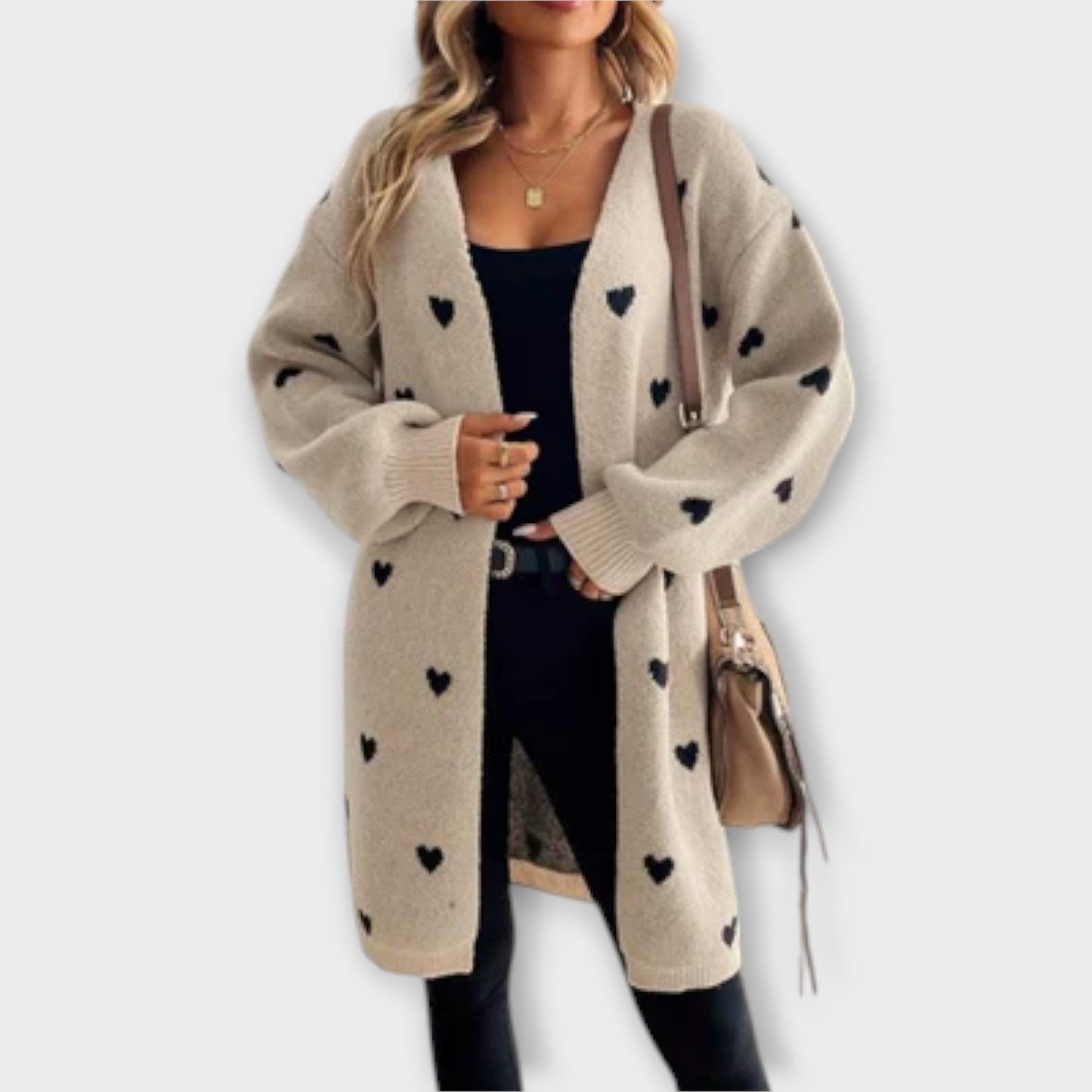 Cardigan med hjertemønster til kvinder