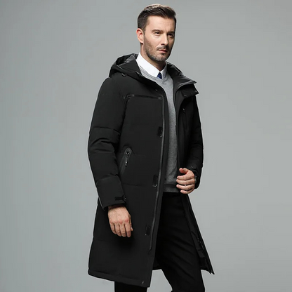 Parka vinterjakke til mænd, lang model med hætte og lynlås