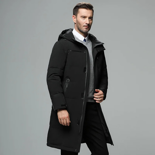 Parka vinterjakke til mænd, lang model med hætte og lynlås