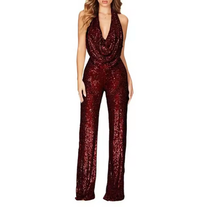 Jumpsuit med halterneck og pailletter til kvinder