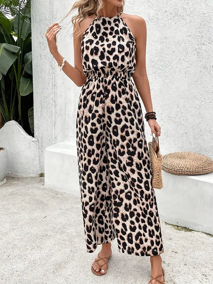 Jumpsuit med halterneck og leopardprint til kvinder