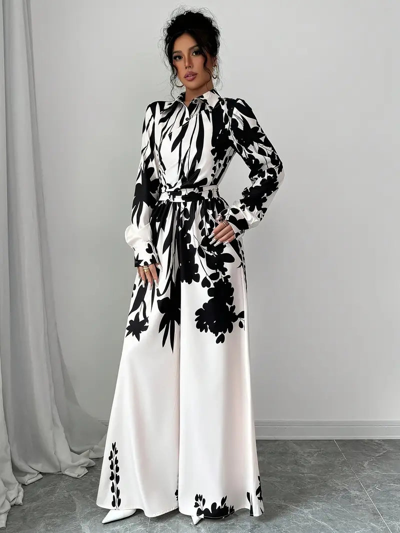 Jumpsuit med blomstermønster og brede ben til kvinder