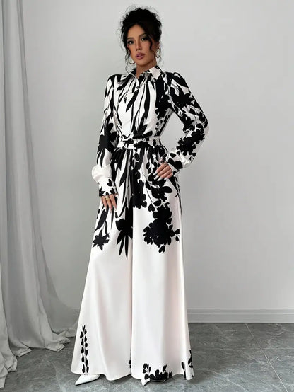 Jumpsuit med blomstermønster og brede ben til kvinder