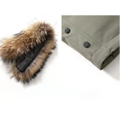 Parka vinterfrakke til mænd med pelshætte og vindtæt materiale