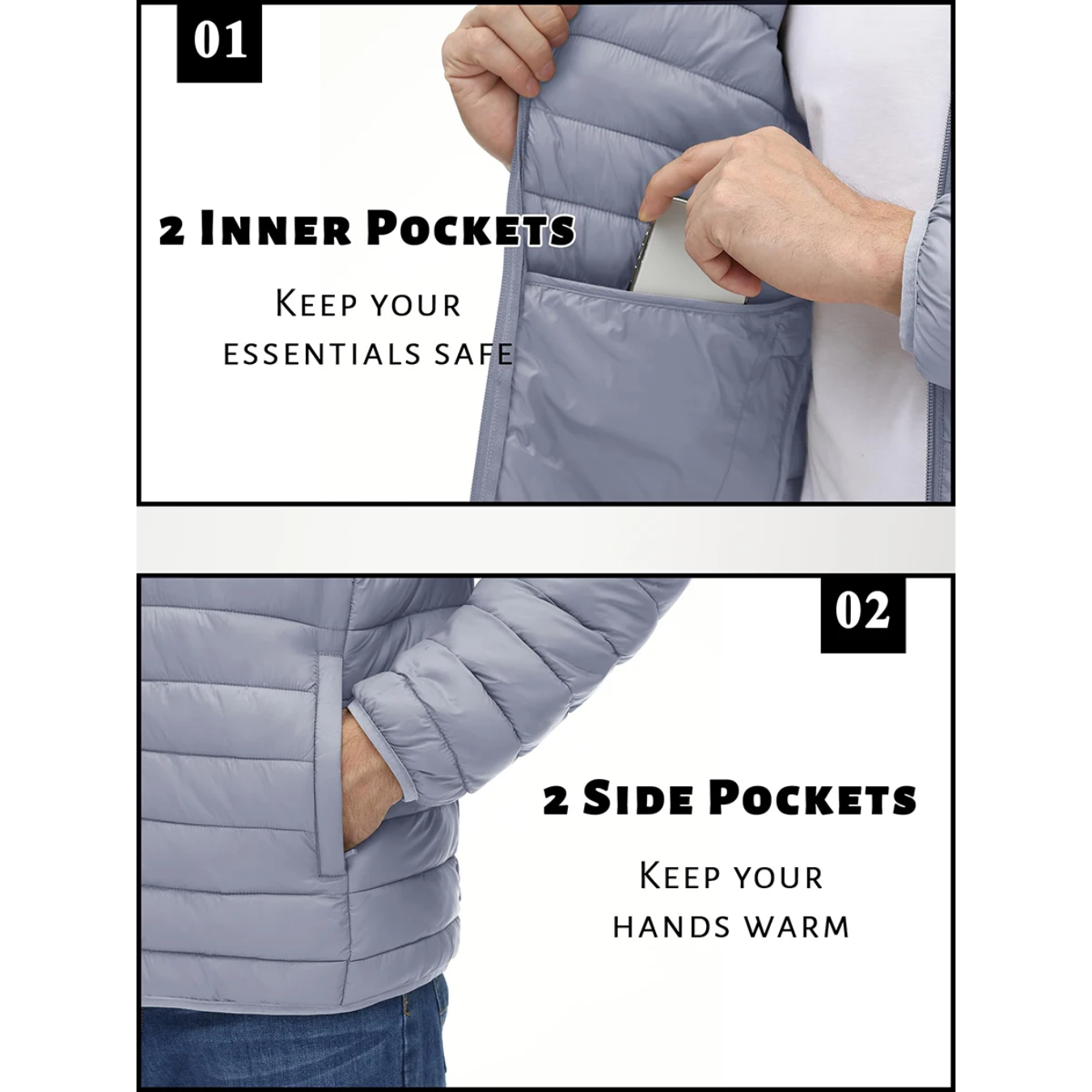 Vatteret overgangsjakke til mænd - let, varm, afslappet