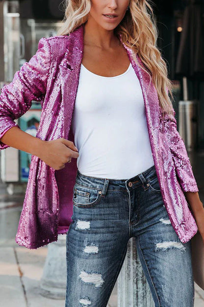 Blazer med revers og pailletter til kvinder
