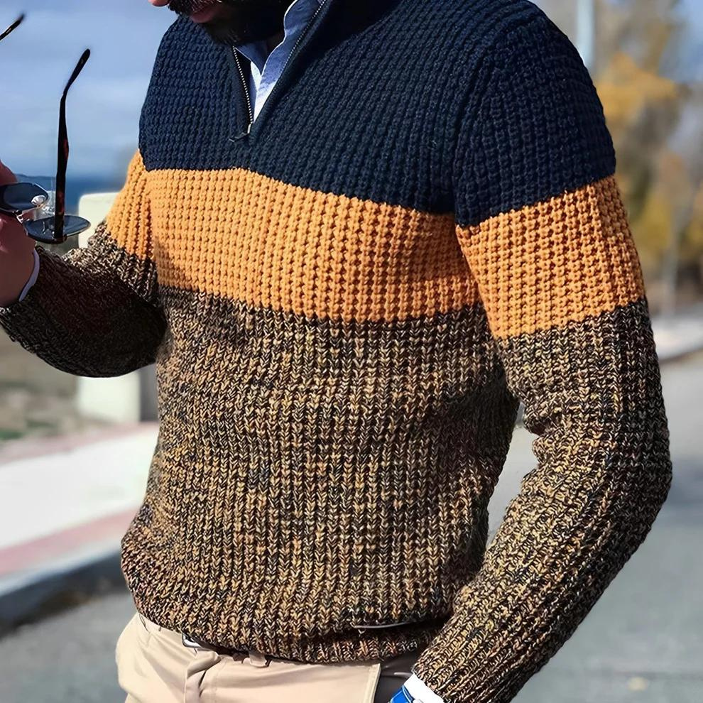 Trefarvet sweater til mænd