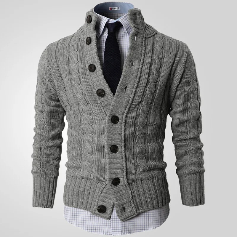 Strikket cardigansweater med knaplukning til mænd Vintertøj