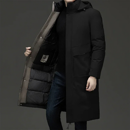 Parka vinterjakke til mænd, lang model med hætte og varmt