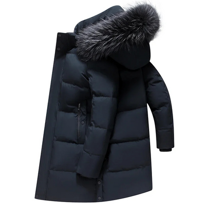 Parka vinterfrakke til mænd med pelshætte og lynlåse