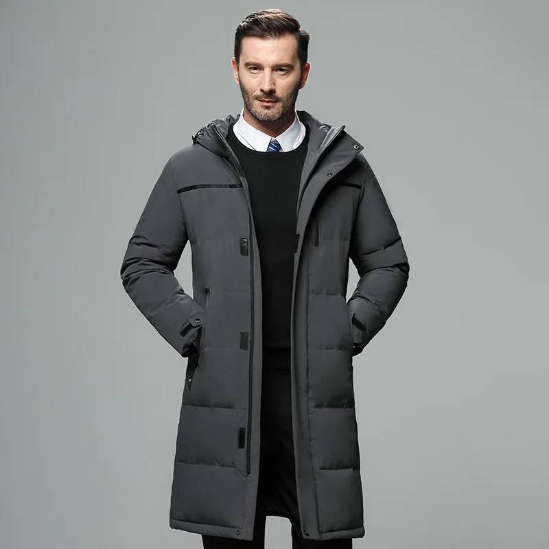 Parka vinterjakke til mænd, lang model med hætte og lynlås