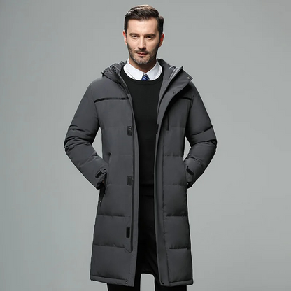 Parka vinterjakke til mænd, lang model med hætte og lynlås