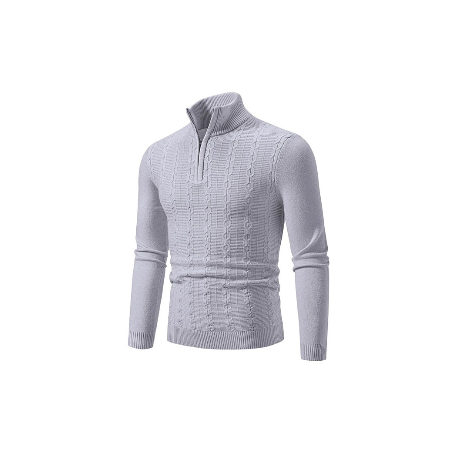 Strikket sweater med halv lynlås og col til mænd Vintertøj