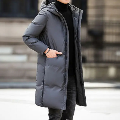 Parka vinterjakke til mænd, lang model med hætte og lommer