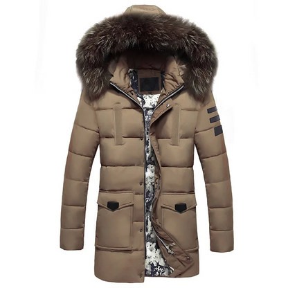 Parka vinterfrakke til mænd med pelshætte og varmt