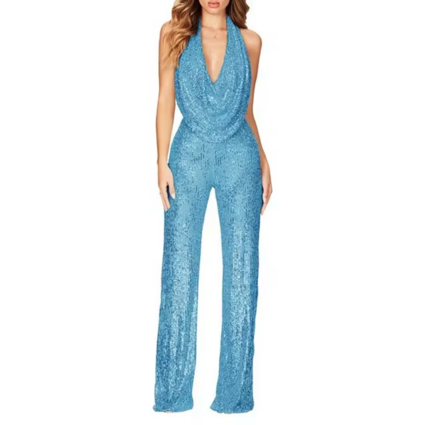 Jumpsuit med halterneck og pailletter til kvinder
