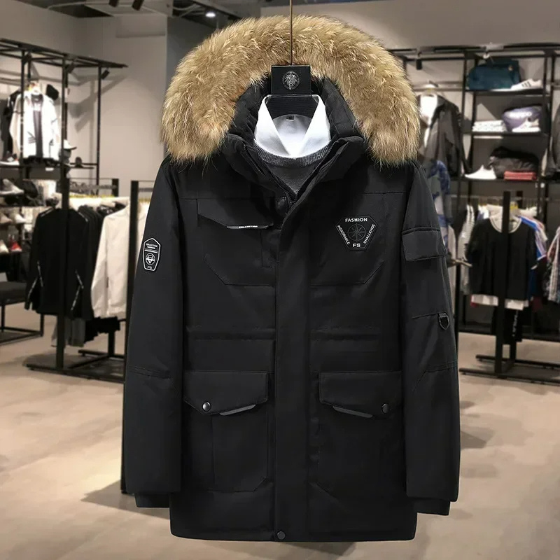 Parka vinterjakke til mænd, vindtæt med aftagelig hætte