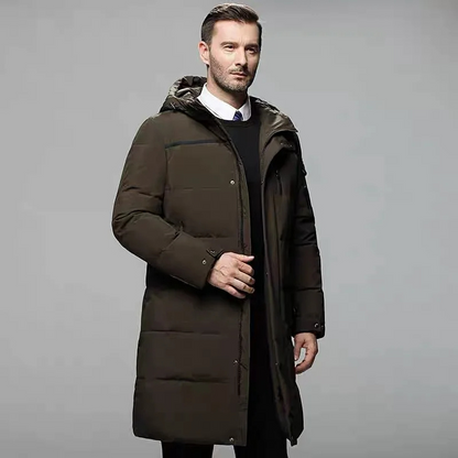 Parka vinterjakke til mænd, lang model med hætte og lynlås