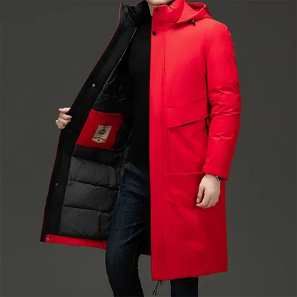 Parka vinterjakke til mænd, lang model med hætte og varmt
