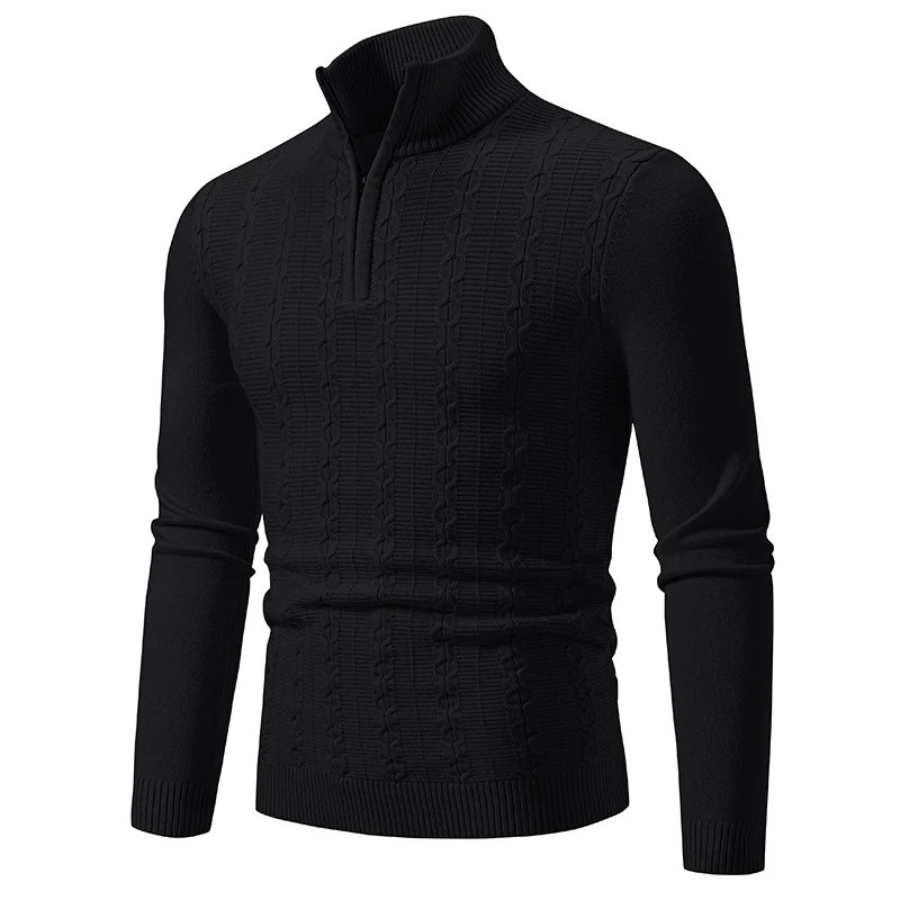 Strikket sweater med halv lynlås og col til mænd Vintertøj