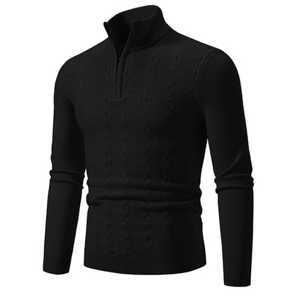 Strikket sweater med halv lynlås og col til mænd Vintertøj