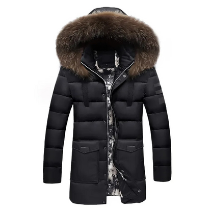 Parka vinterfrakke til mænd med pelshætte og varmt
